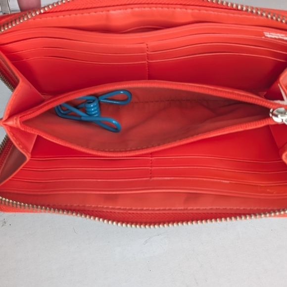 Coach Signature C Zip Long Wallet Brown Khaki Coated Canvas Orange Leather Trim - Picture 16 of 16